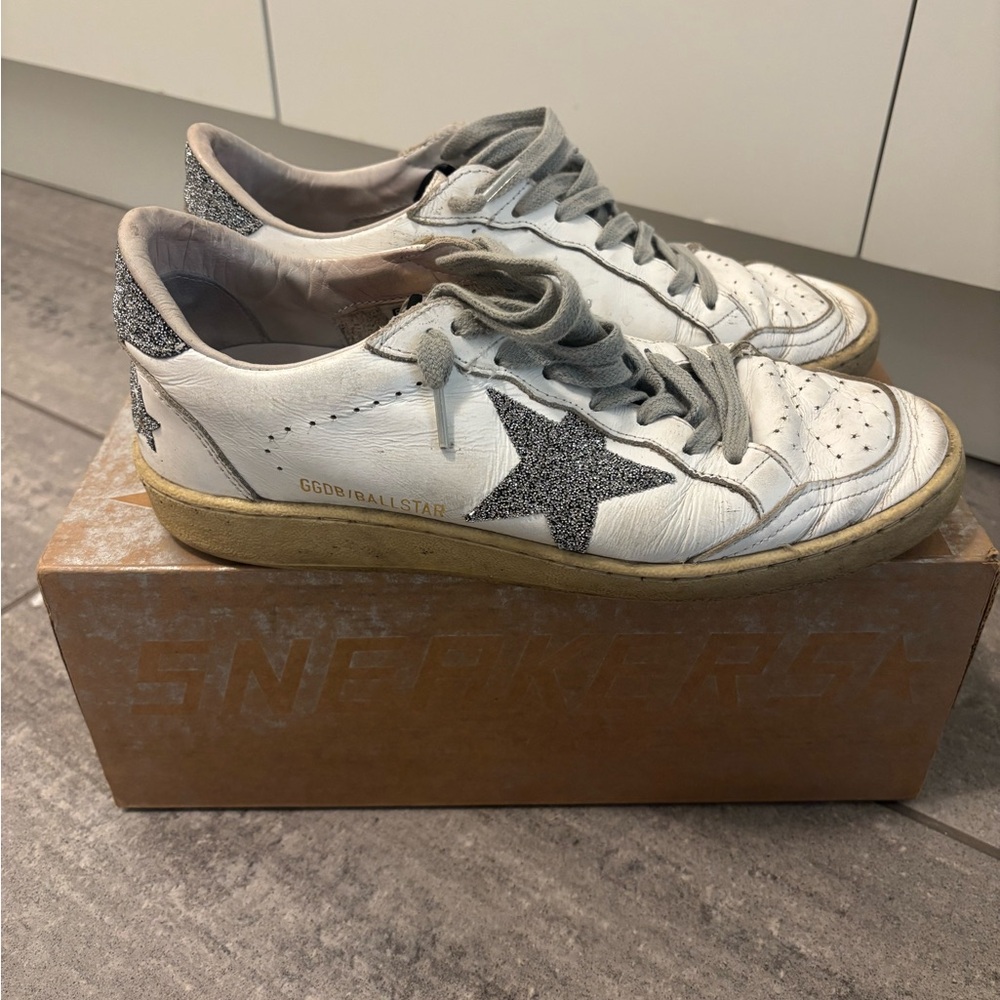 Golden Goose White and Gray Sneakers